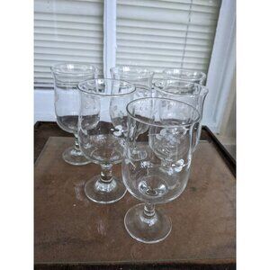 6 vtg Pfaltzgraff Garland Glassware 12 Oz glass Goblet clear white : 6 1/2 in